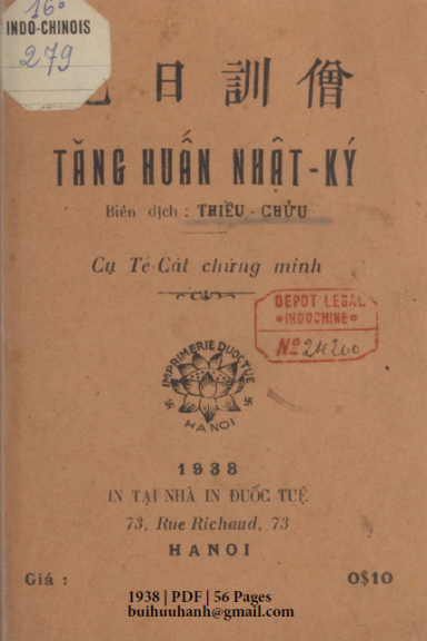 Tăng Huấn Nhật Ký (NXB Đuốc Tuệ 1938) - Thiều Chửu, 56 Trang