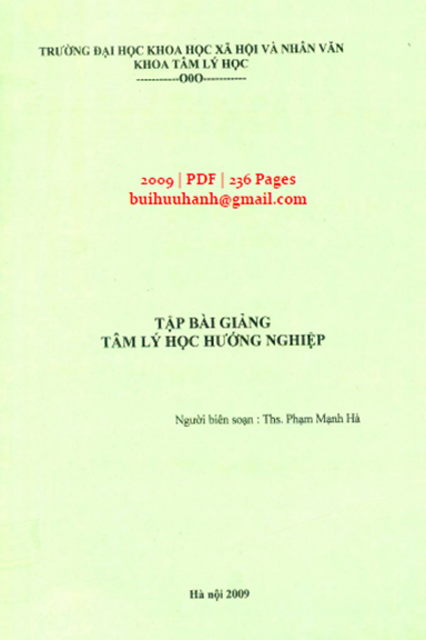 Tập Bài Giảng Tâm Lý Học Hướng Nghiệp (NXB Hà Nội 2009) - Phạm Mạnh Hà, 236 Trang