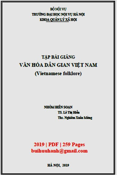 Tập Bài Giảng Văn Hóa Dân Gian Việt Nam (NXB Đại Học Nội Vụ 2019) - Lê Thị Hiền, 259 Trang