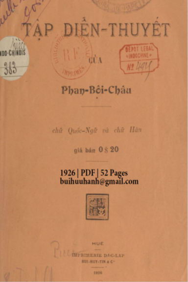 Tập Diễn Thuyết Của Phan Bội Châu (NXB Đắc Lập 1926) - Phan Bội Châu, 52 Trang