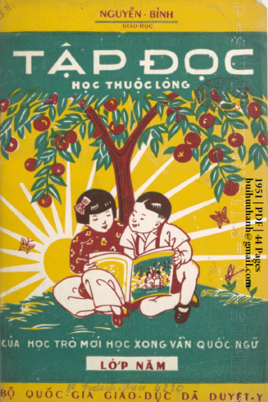 Tập Đọc Học Thuộc Lòng Lớp Năm (NXB Nguyễn Du 1951) - Nguyễn Bình, 44 Trang