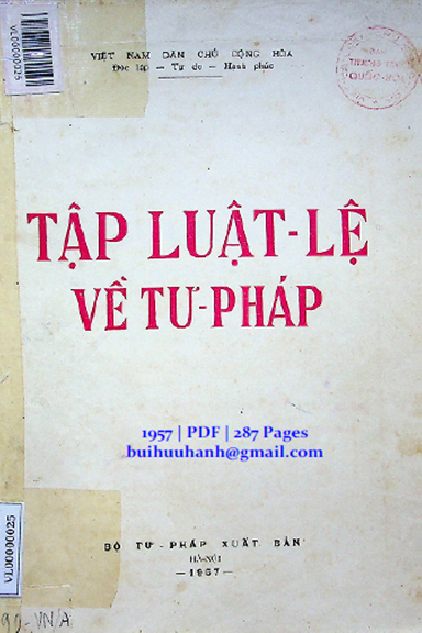 Tập Luật Lệ Về Tư Pháp (NXB Hà Nội 1957) - Bộ Tư Pháp, 287 Trang