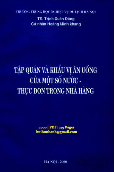 Tập Quán Và Khẩu Vị Ăn Uống Của Một Số Nước (NXB Hà Nội 2000) - Trịnh Xuân Dũng, 179 Trang