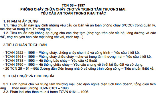 TCN 58-1997 - Phòng Cháy Chữa Cháy Chợ Và Trung Tâm Thương Mại - Yêu Cầu An Toàn Trong Khai Thác