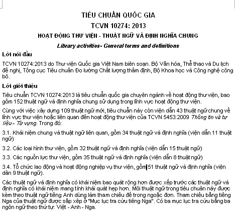 TCVN 10274-2013 - Hoạt Động Thư Viện - Thuật Ngữ Và Định Nghĩa Chung