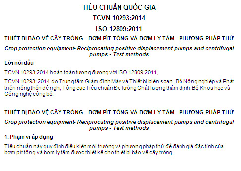 TCVN 10293-2014 - Thiết Bị Bảo Vệ Cây Trồng - Bơm Pít Tông Và Bơm Ly Tâm - Phương Pháp Thử