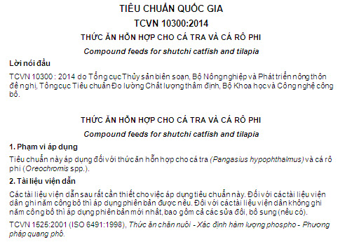 TCVN 10300-2014 - Thức Ăn Hỗn Hợp Cho Cá Tra Và Cá Rô Phi