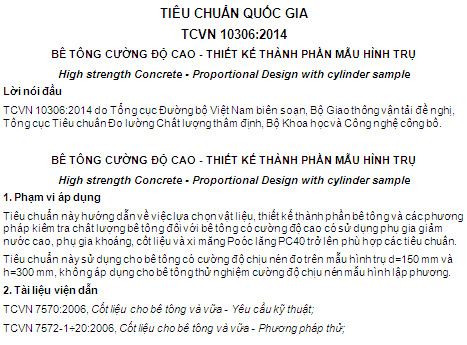 TCVN 10306-2014 - Bê Tông Cường Độ Cao - Thiết Kế Thành Phần Mẫu Hình Trụ