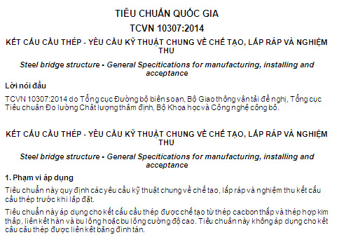 TCVN 10307-2014 - Kết Cấu Cầu Thép - Yêu Cầu Kỹ Thuật Chung Về Chế Tạo Lắp Ráp Và Nghiệm Thu