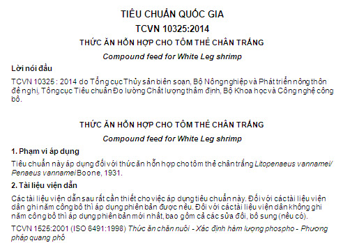 TCVN 10325-2014 - Thức Ăn Hỗn Hợp Cho Tôm Thẻ Chân Trắng