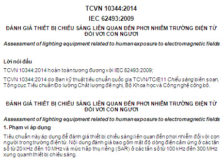 TCVN 10344-2014 - Đánh Giá Thiết Bị Chiếu Sáng Liên Quan Đến Phơi Nhiễm Trường Điện Từ
