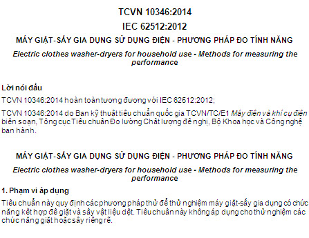 TCVN 10346-2014 - Máy Giặt - Sấy Gia Dụng Sử Dụng Điện - Phương Pháp Đo Tính Năng