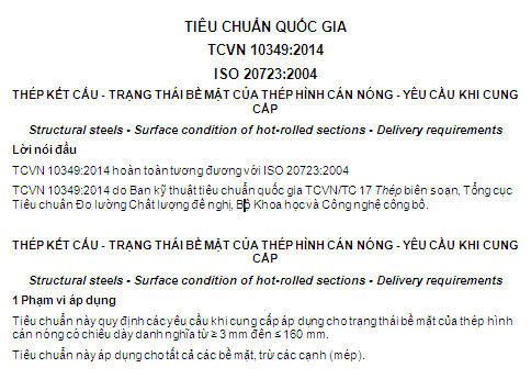 TCVN 10349-2014 - Thép Kết Cấu - Trạng Thái Bề Mặt Của Thép Hình Cán Nóng - Yêu Cầu Khi Cung Cấp