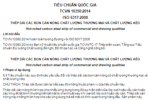 TCVN 10350-2014 - Thép Dải Các Bon Cán Nóng Chất Lượng Thương Mại Và Chất Lượng Kéo