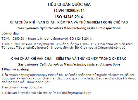 TCVN 10360-2014 - Chai Chứa Khí - Van Chai - Kiểm Tra Và Thử Nghiệm Trong Chế Tạo