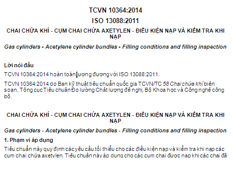 TCVN 10364-2014 - Chai Chứa Khí - Cụm Chai Chứa Axetylen - Điều Kiện Nạp Và Kiểm Tra Khi Nạp