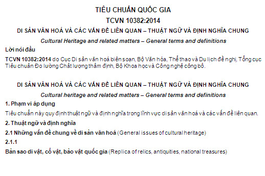 TCVN 10382-2014 - Di Sản Văn Hóa Và Các Vấn Đề Liên Quan - Thuật Ngữ Và Định Nghĩa Chung
