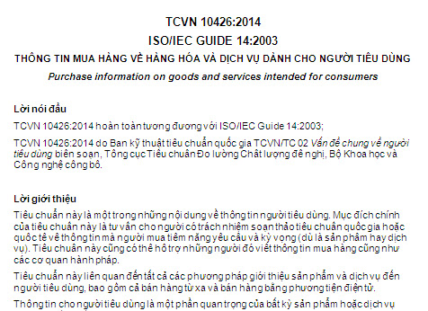 TCVN 10426-2014 - Thông Tin Mua Hàng Về Hàng Hóa Và Dịch Vụ Dành Cho Người Tiêu Dùng