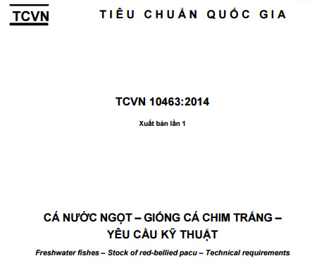 TCVN 10463-2014 - Cá Nước Ngọt - Giống Cá Chim Trắng - Yêu Cầu Kỹ Thuật