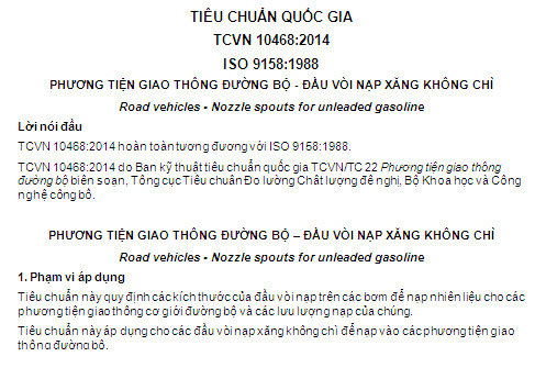 TCVN 10468-2014 - Phương Tiện Giao Thông Đường Bộ - Đầu Vòi Nạp Xăng Không Chì