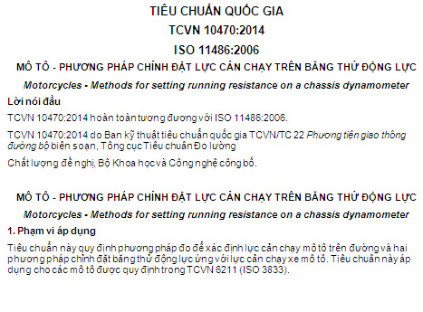 TCVN 10470-2014 - Mô Tô - Phương Pháp Chỉnh Đặt Lực Cản Chạy Trên Băng Thử Động Lực