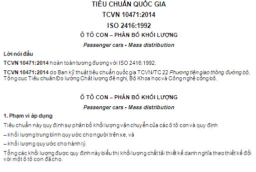 TCVN 10471-2014 - Ô Tô Con - Phân Bố Khối Lượng