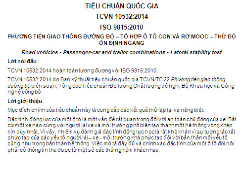 TCVN 10532-2014 - Phương Tiện Giao Thông Đường Bộ - Tổ Hợp Ô Tô Con Và Rơ Mooc