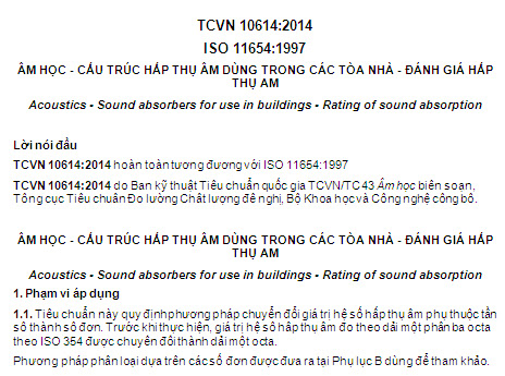 TCVN 10614-2014 - Âm Học - Cấu Trúc Hấp Thụ Âm Dùng Trong Các Tòa Nhà - Đánh Giá Hấp Thụ Âm