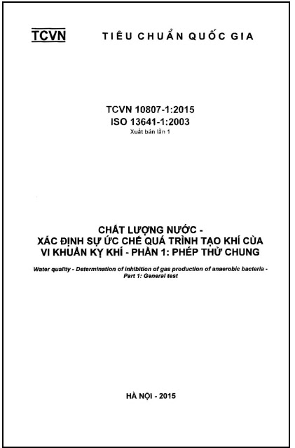 TCVN 10807-1-2015-ISO - Chất Lượng Nước - Xác Định Sự Ức Chế Quá Trình Tạo Khí Của Vi Khuẩn Kỵ Khí