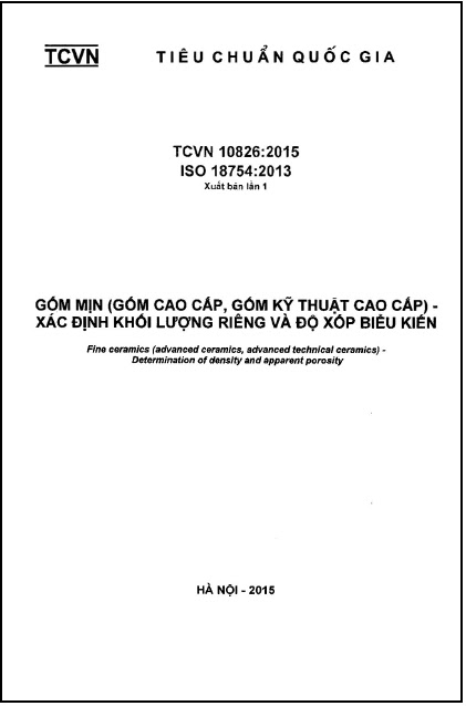 TCVN 10826-2015-ISO - Gốm Mịn (Gốm Cao Cấp, Gốm Kỹ Thuật Cao Cấp) - Xác Định Khối Lượng Riêng