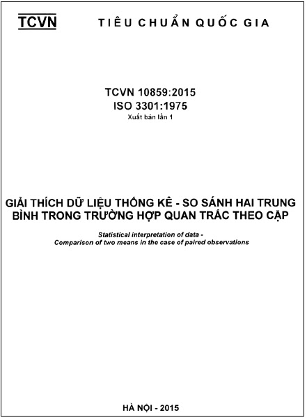 TCVN 10859-2015 - Giải Thích Dữ Liệu Thống Kê - So Sánh Hai Trung Bình Trong Trường Hợp Quan Trắc