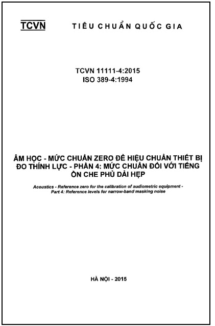 TCVN 11111-4-2015-ISO - Âm Học - Mức Chuẩn Zero Để Hiệu Chuẩn Thiết Bị Đo Thính Lực - Phần 4