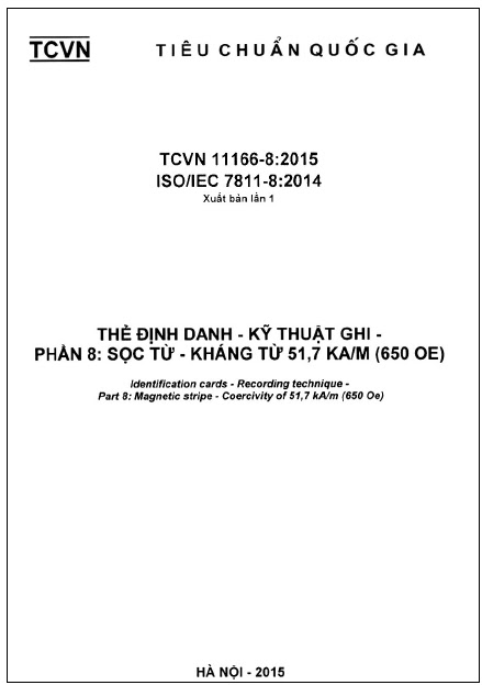 TCVN 11166-8-2015-ISO - Thẻ Định Danh - Kĩ Thuật Ghi - Phần 8 Sọc Từ - Kháng Từ 51,7