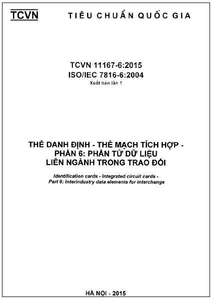 TCVN 11167-6-2015-ISO - Thẻ Định Danh - Thẻ Mạch Tích Hợp - Phần 6 Phần Dữ Liệu Chuyên Ngành