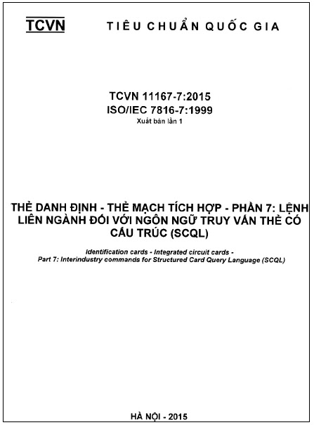 TCVN 11167-7-2015-ISO - Thẻ Định Danh - Thẻ Mạch Tích Hợp - Phần 7 Lệnh Liên Ngành Đối Với Ngôn Ngữ