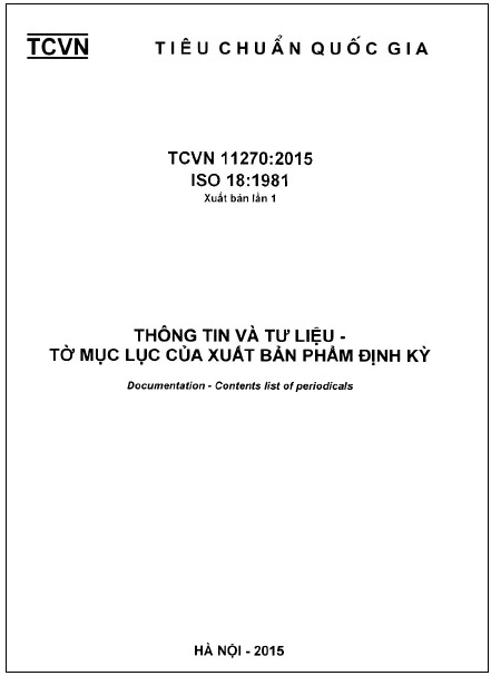 TCVN 11270-2015-ISO - Thông Tin Và Tư Liệu - Tờ Mục Lục Của Xuất Bản Phẩm Định Kỳ