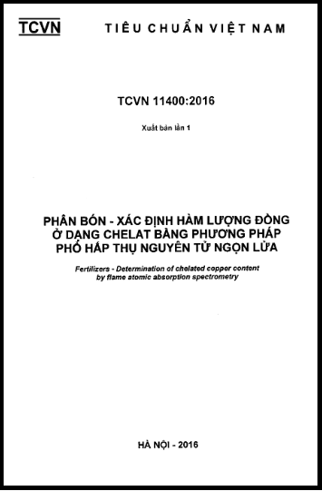 TCVN 11400-2016 - Phân Bón - Xác Định Hàm Lượng Đồng Ở Dạng Chelat Bằng Phương Pháp Phổ Hấp Thụ