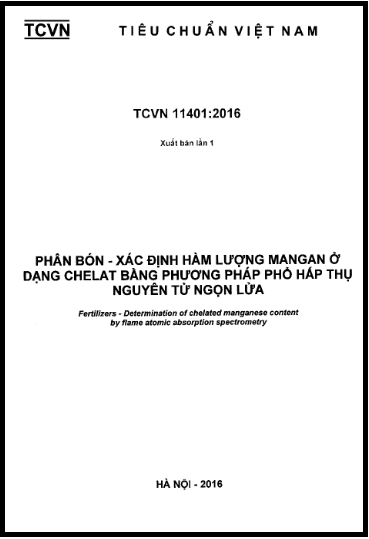 TCVN 11401-2016 - Phân Bón - Xác Định Hàm Lượng Mangan Ở Dạng Chelat Bằng Phương Pháp Phổ Hấp Thụ