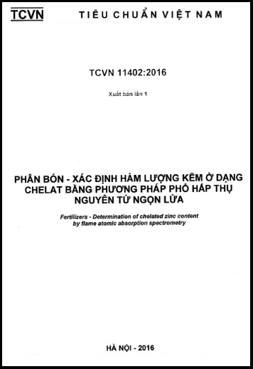 TCVN 11402-2016 - Phân Bón - Xác Định Hàm Lượng Kẽm Ở Dạng Chelat Bằng Phương Pháp Phổ Hấp Thụ