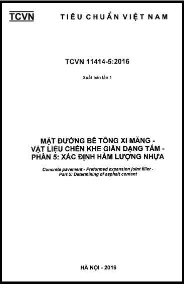 TCVN 11414-5-2016 - Mặt Đường Bê Tông Xi Măng - Vật Liệu Chèn Khe Giãn Dạng Tấm - Phần 5