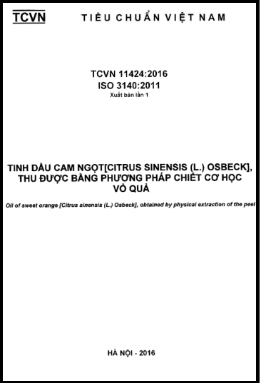 TCVN 11424-2016-ISO - Tinh Dầu Cam Ngọt [Citrus Sinensis (L.) Osbeck], Thu Được