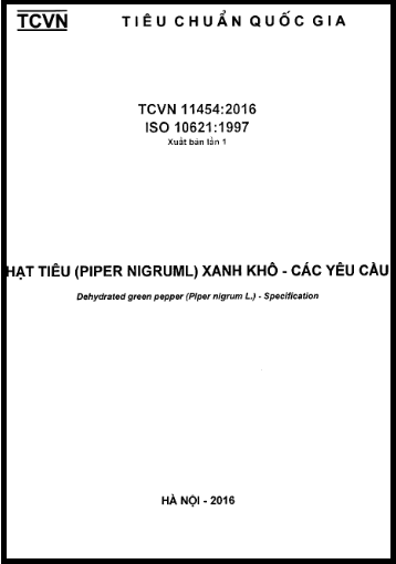 TCVN 11454-2016-ISO - Hạt Tiêu (Piper Nigruml) Xanh Khô - Các Yêu Cầu