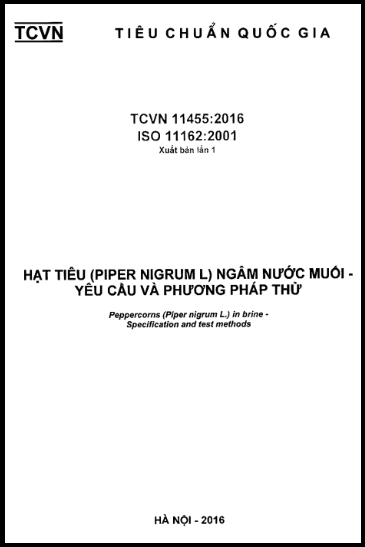 TCVN 11455-2016-ISO - Hạt Tiêu (Piper Nigrum L) Ngâm Nước Muối - Yêu Cầu Và Phương Pháp Thử