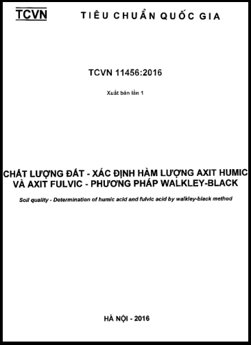 TCVN 11456-2016 - Chất Lượng Đất - Xác Định Hàm Lượng Axit Humic Và Axit Fulvic