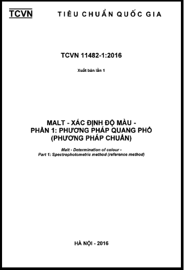 TCVN 11482-1-2016 - Malt - Xác Định Độ Màu - Phần 1 Phương Pháp Quang Phổ (Phương Pháp Chuẩn)