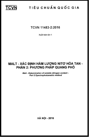 TCVN 11483-2-2016 - Malt - Xác Định Hàm Lượng Nitơ Hòa Tan - Phần 2 Phương Pháp Quang Phổ