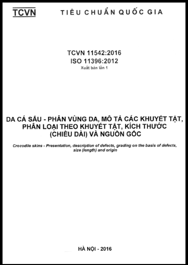 TCVN 11542-2016-ISO - Da Cá Sấu - Phân Vùng Da Mô Tả Các Khuyết Tật Phân Loại Theo Khuyết Tật