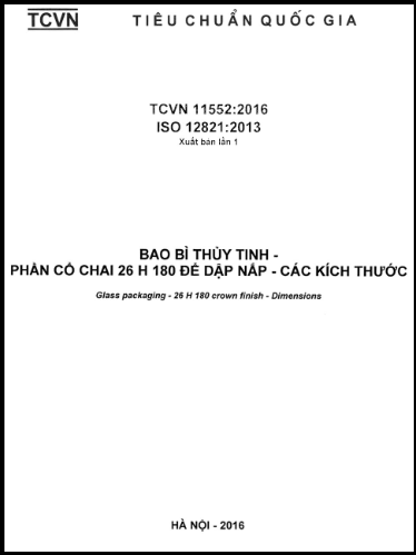 TCVN 11552-2016-ISO - Bao Bì Thủy Tinh - Phần Cổ Chai 26 H 180 Để Dập Nắp - Các Kích Thước