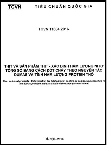 TCVN 11604-2016 - Thịt Và Sản Phẩm Thịt - Xác Định Hàm Lượng Nitơ Tổng Số Bằng Cách Đốt Cháy