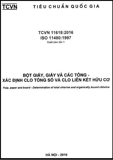 TCVN 11618-2016-ISO - Bột Giấy Giấy Và Các Tông - Xác Định Clo Tổng Số Và Clo Liên Kết Hữu Cơ